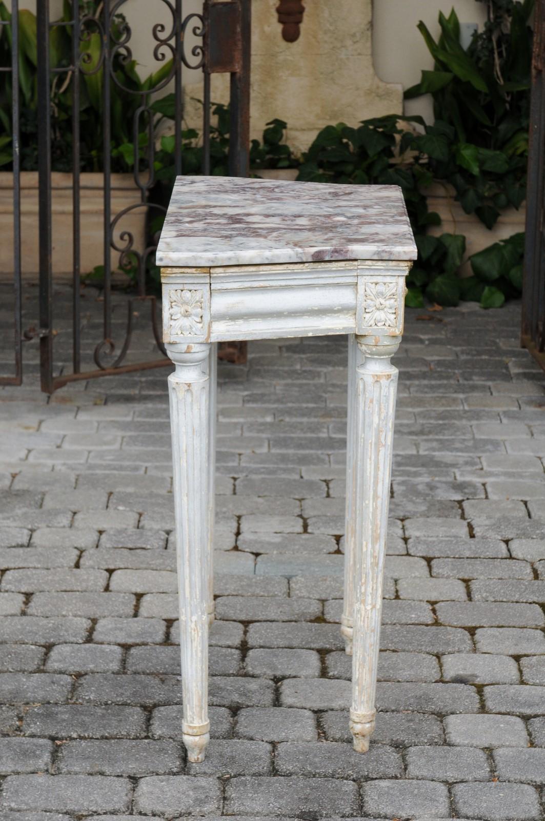 French Neoclassical Period 1800s Painted Wood Console Table with Marble Top In Good Condition For Sale In Atlanta, GA