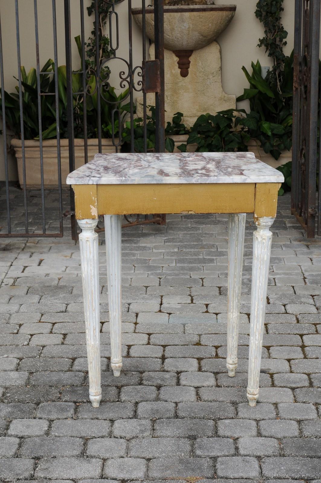 French Neoclassical Period 1800s Painted Wood Console Table with Marble Top For Sale 1