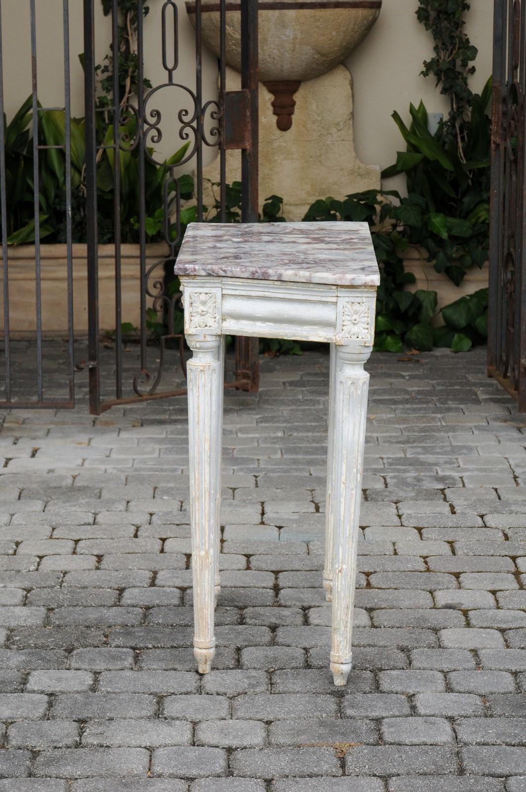 French Neoclassical Period 1800s Painted Wood Console Table with Marble Top For Sale 2