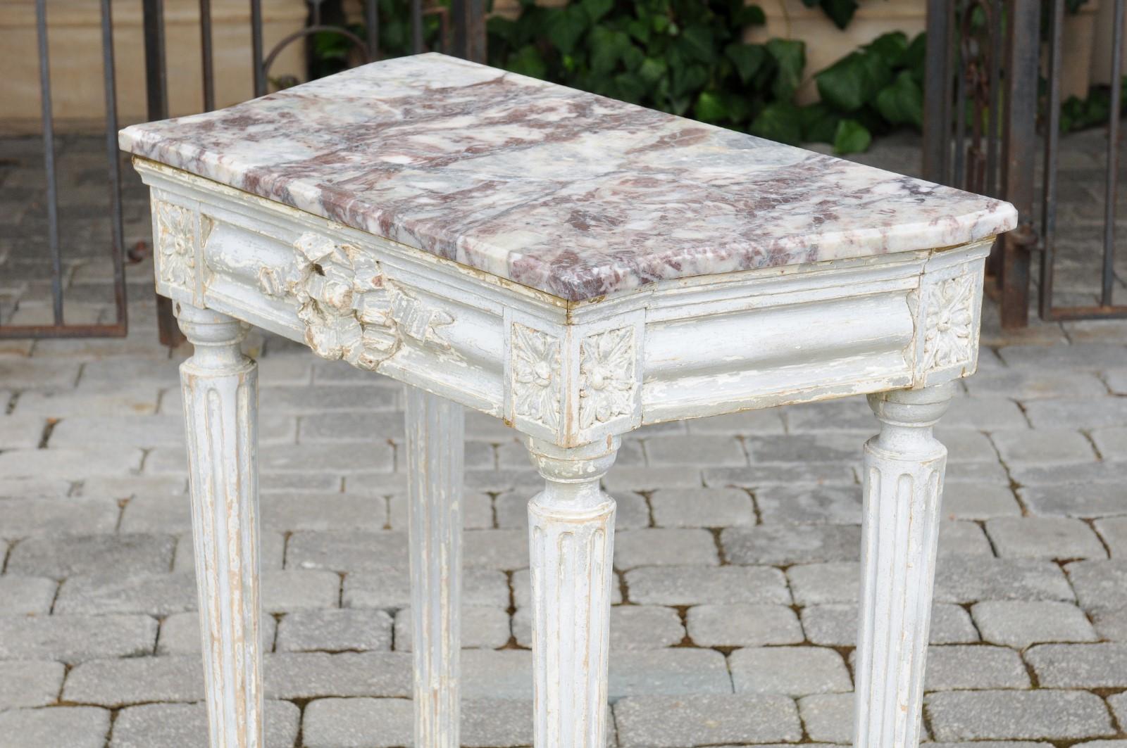 French Neoclassical Period 1800s Painted Wood Console Table with Marble Top For Sale 3