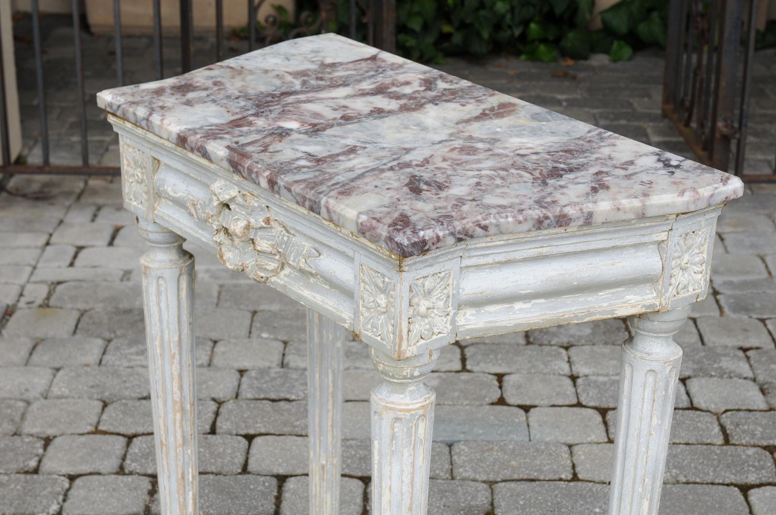 French Neoclassical Period 1800s Painted Wood Console Table with Marble Top For Sale 5