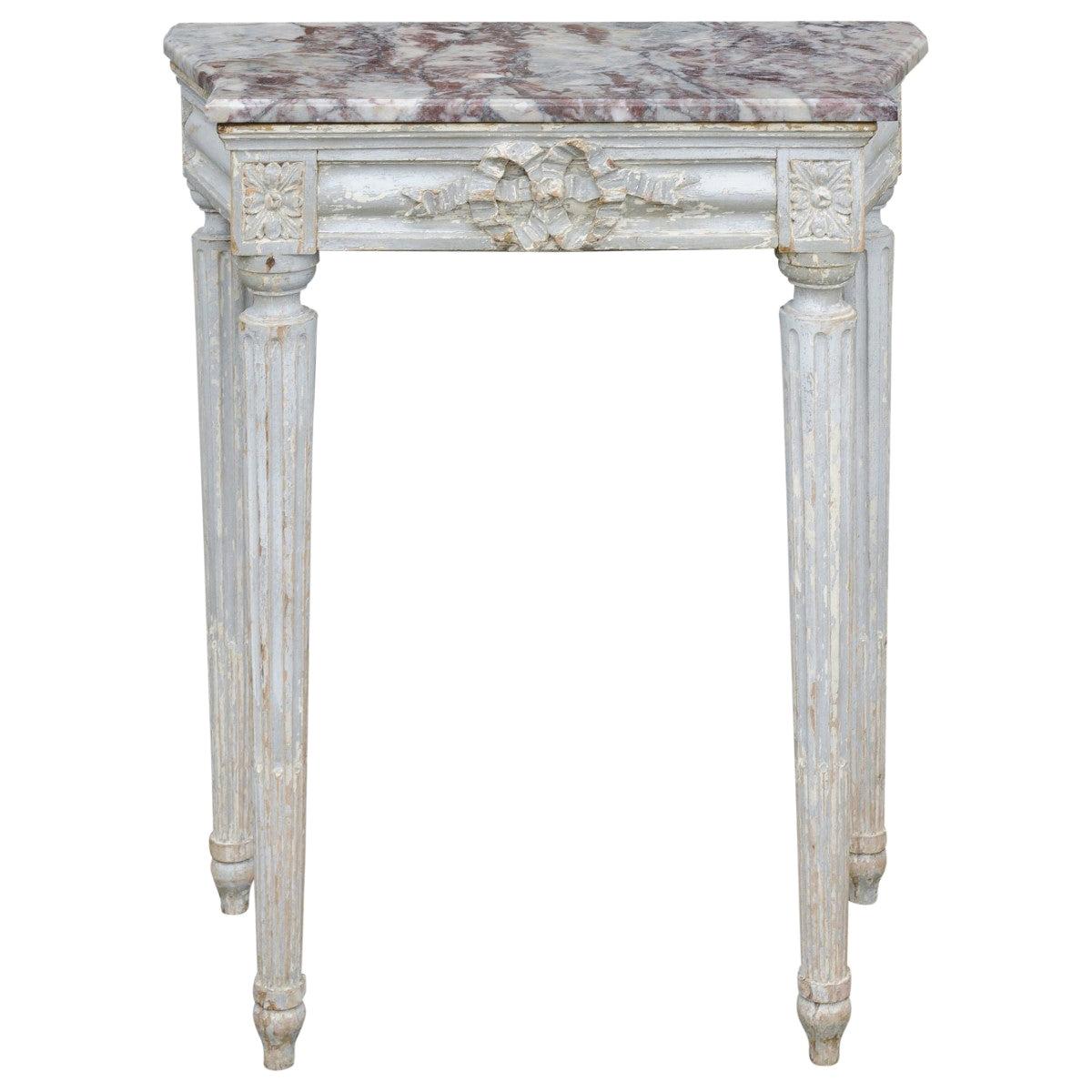Console en bois peint d'époque néoclassique française des années 1800 avec plateau en marbre
