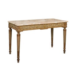 French Neoclassical Period 1820s Carved Giltwood Console Table with Scrollwork