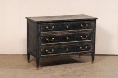 French Neoclassical Period 3-Drawer Chest, Black w/Brass Accents