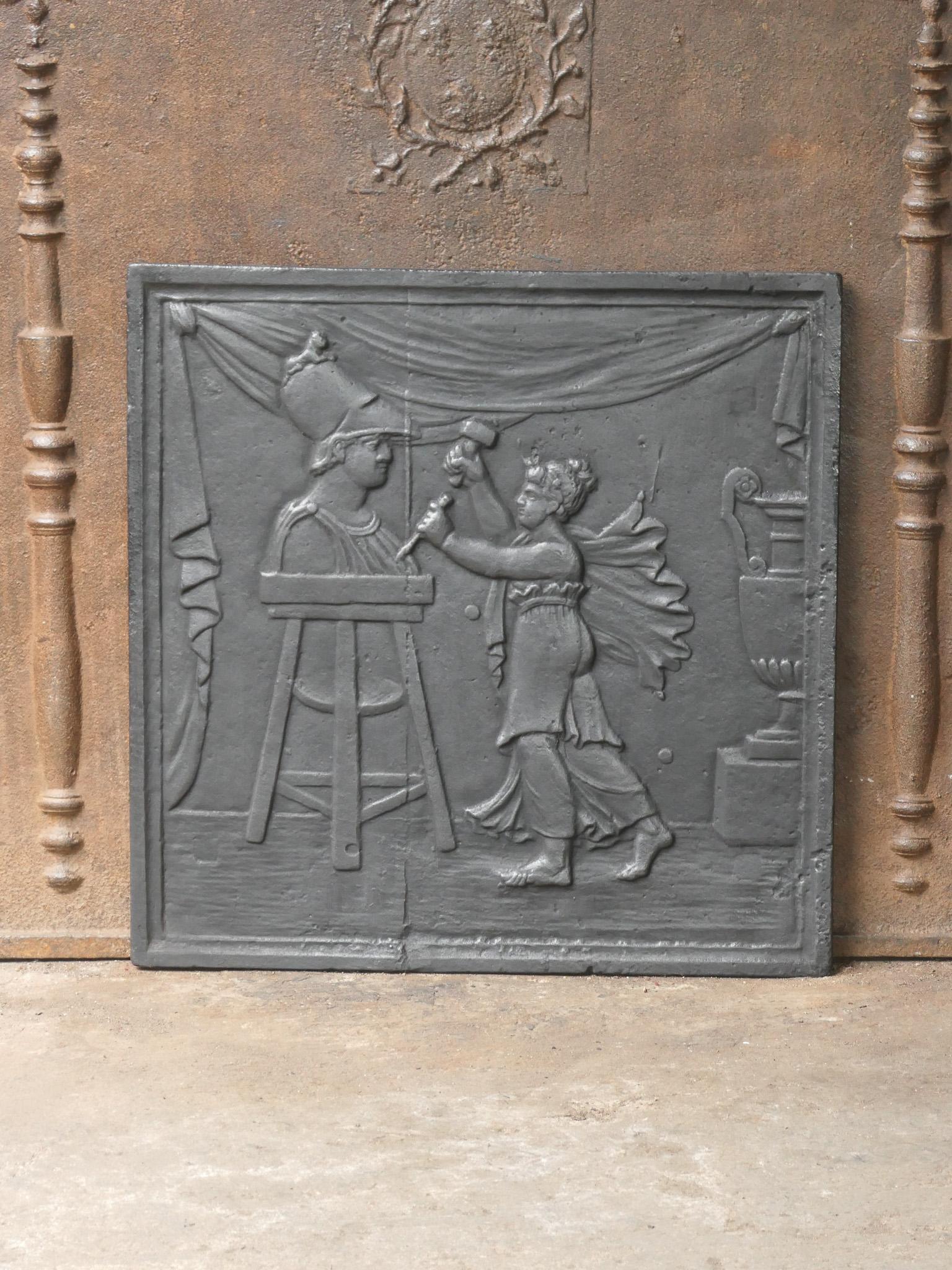 18th/19th century French Neoclassical period fireback.

The fireback is made of cast iron and has a black / pewter patina. The fireback is in a good condition and does not have cracks.







