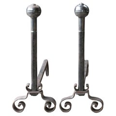 French Neoclassical Period Fireplace Andirons or Firedogs, Early 19th Century