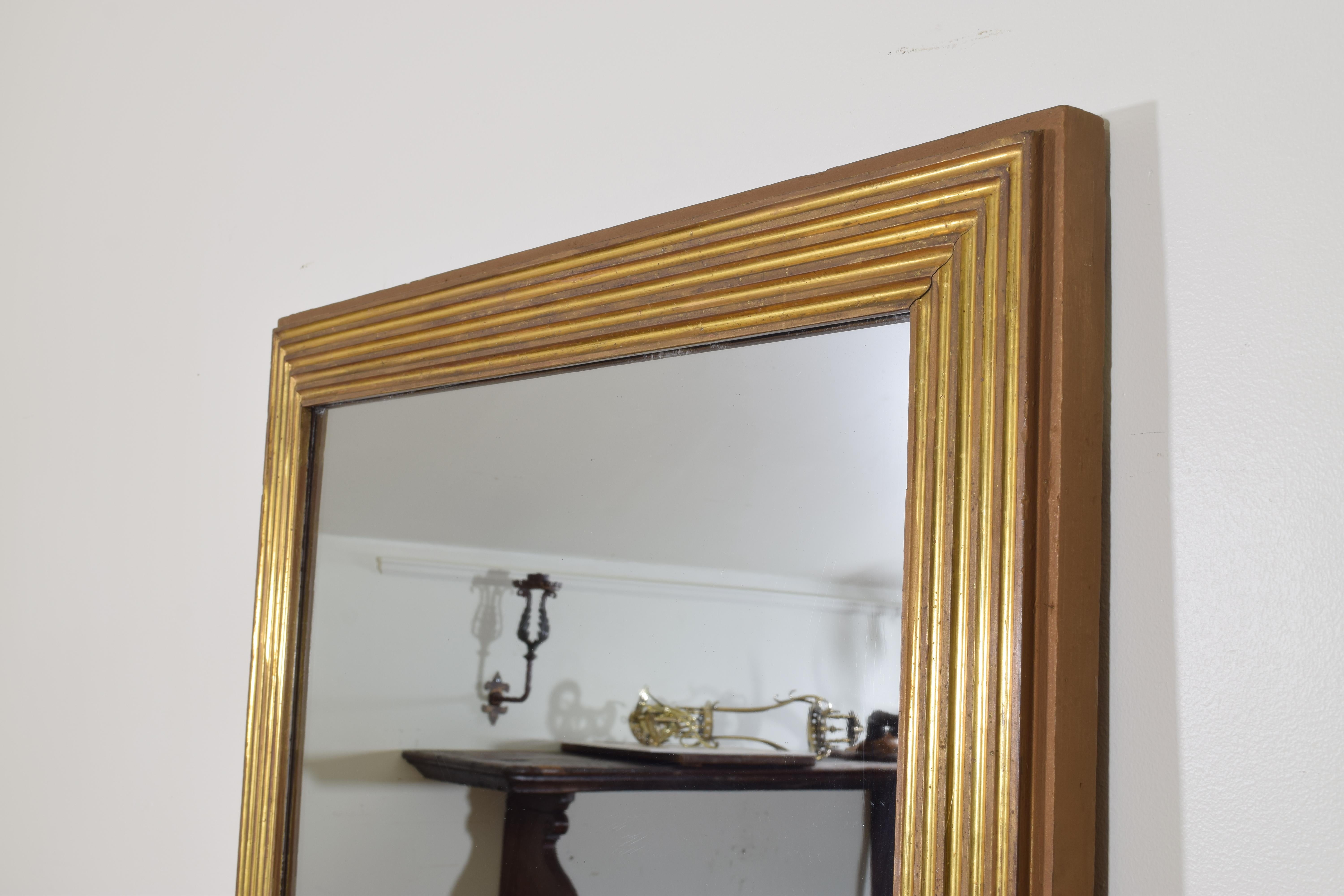 Mid-19th Century French Neoclassical Period Fluted Giltwood Mirror, 2-Piece Glass, circa 1835