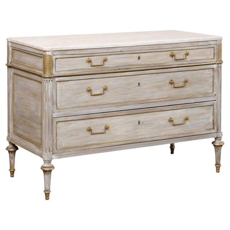French Neoclassical Period Marble Top Chest, Early 19th C. For Sale at