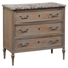 French Neoclassical Period Marble Top Commode with Custom Gray/Blue Wash