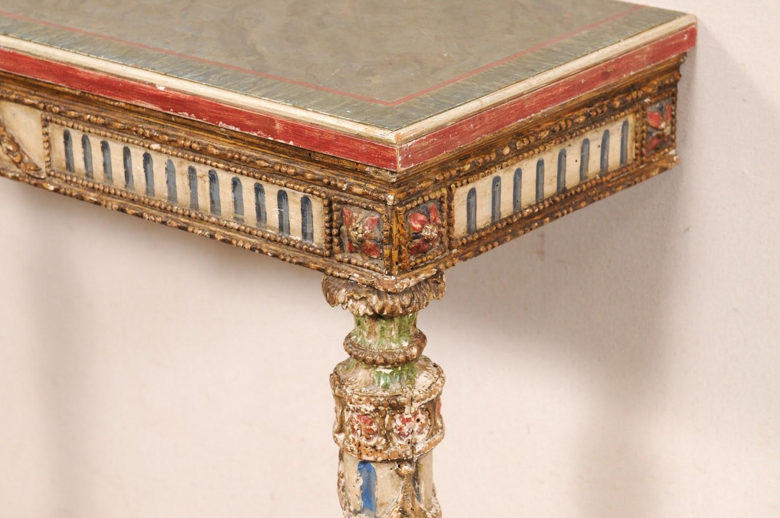 French Neoclassical Period Wall-Mounted Petite 2-Leg Console w/Great Colors For Sale 5