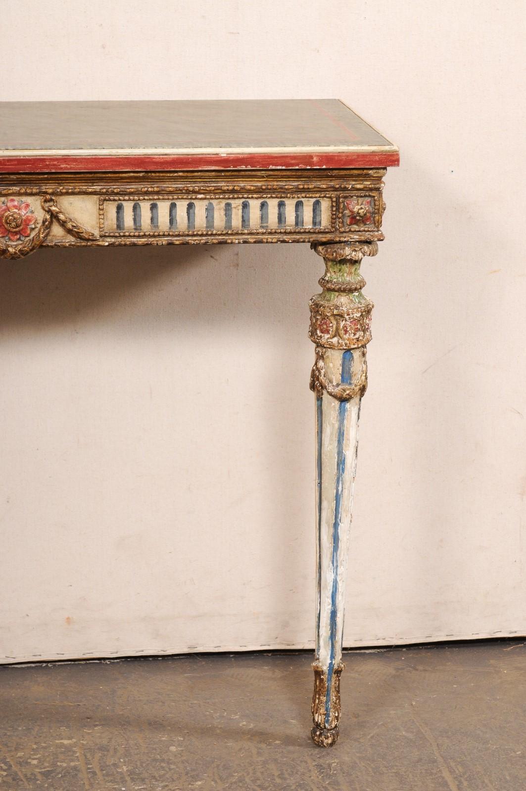 Wood French Neoclassical Period Wall-Mounted Petite 2-Leg Console w/Great Colors For Sale