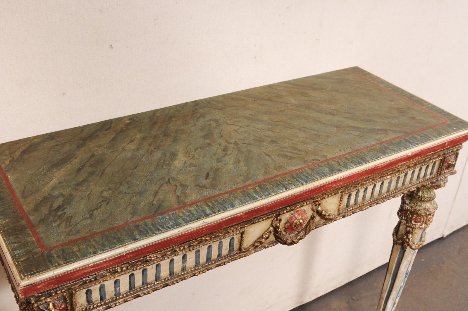 French Neoclassical Period Wall-Mounted Petite 2-Leg Console w/Great Colors For Sale 1