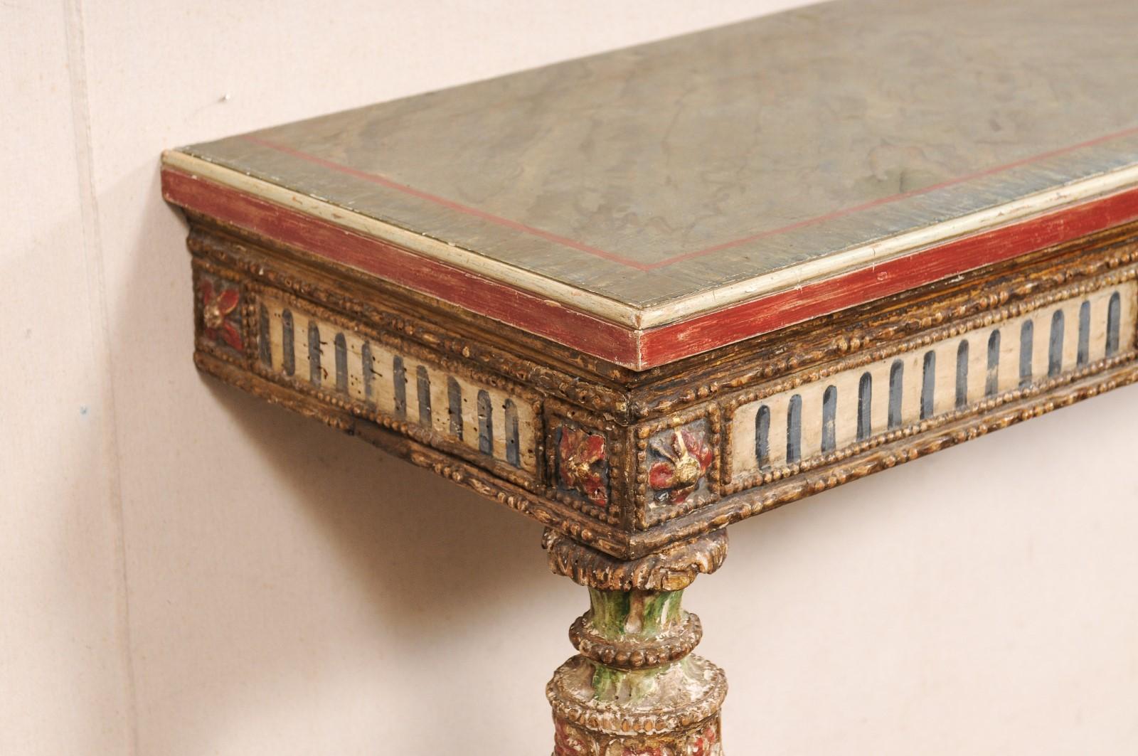 French Neoclassical Period Wall-Mounted Petite 2-Leg Console w/Great Colors For Sale 2