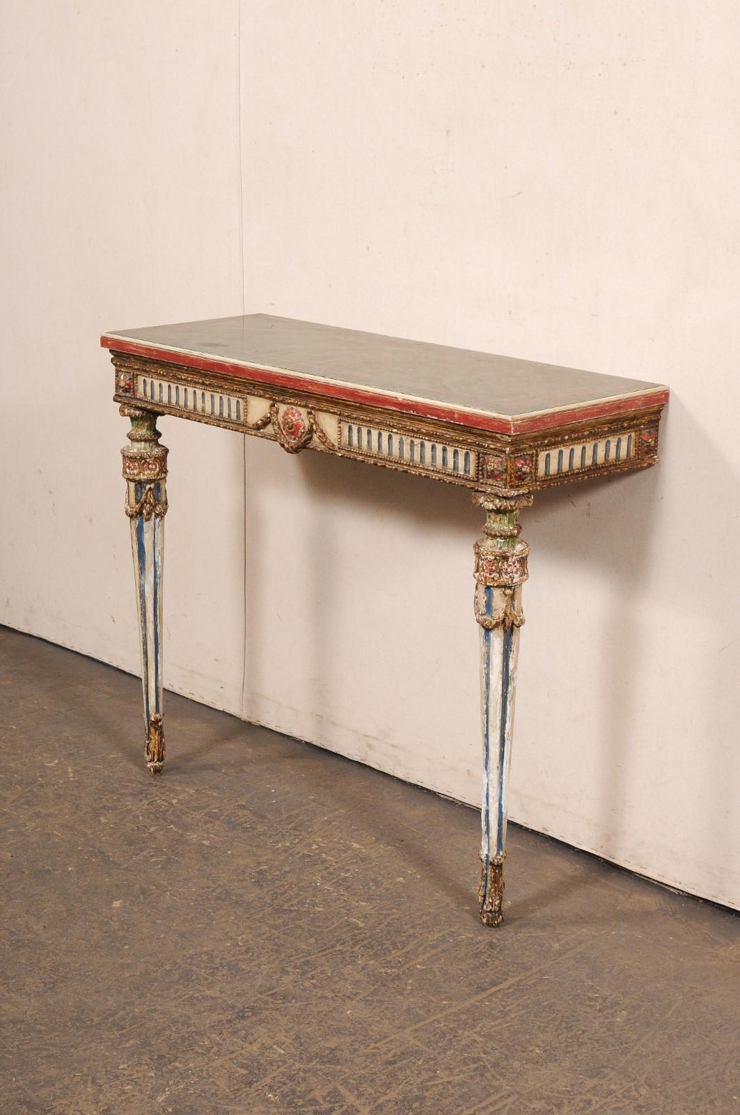 French Neoclassical Period Wall-Mounted Petite 2-Leg Console w/Great Colors For Sale 3