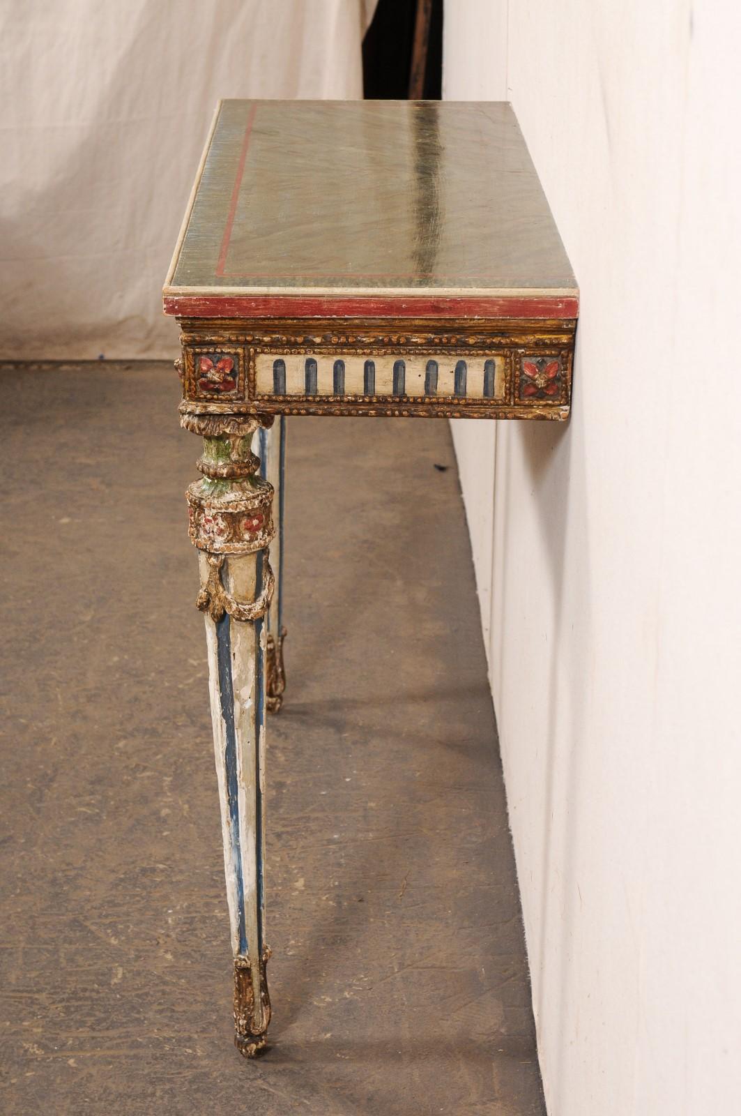 French Neoclassical Period Wall-Mounted Petite 2-Leg Console w/Great Colors For Sale 4