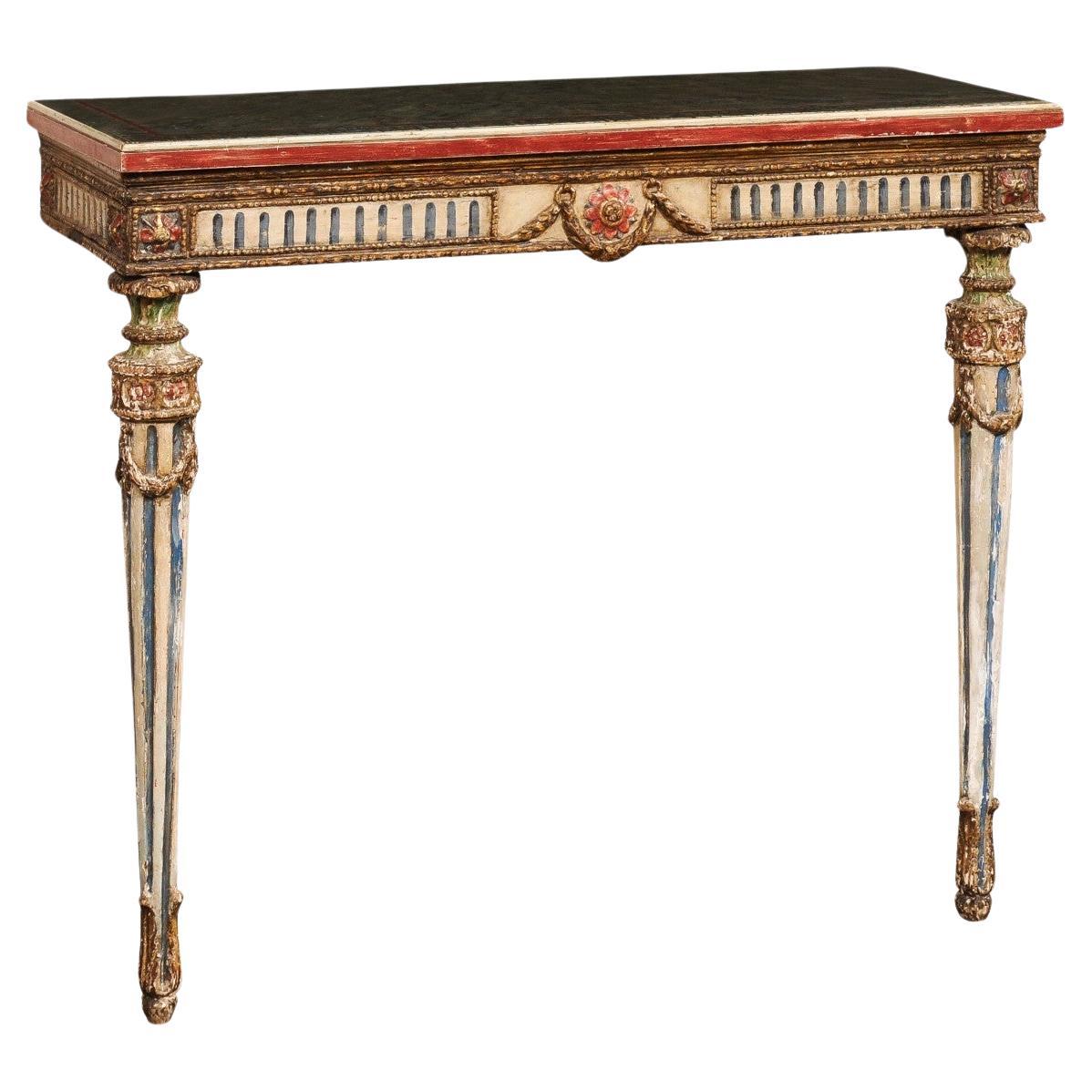French Neoclassical Period Wall-Mounted Petite 2-Leg Console w/Great Colors For Sale