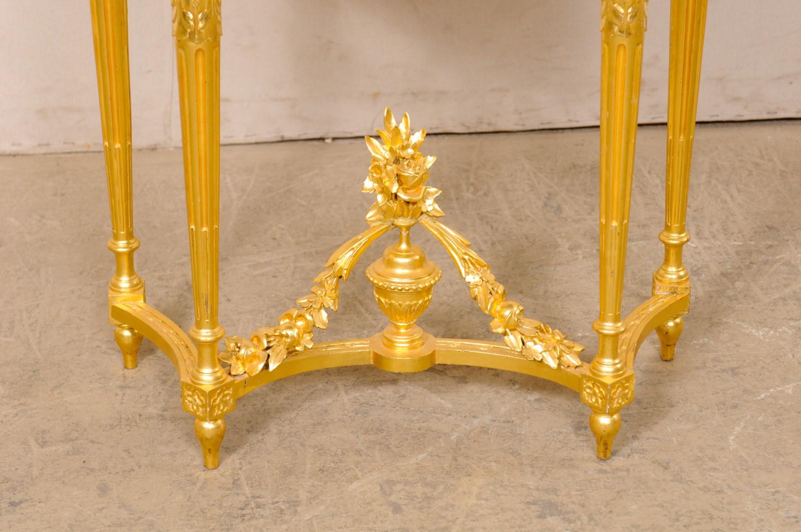 19th Century French Neoclassical Petite-Sized Carved & Gilt Wood Console W/Marble Top For Sale