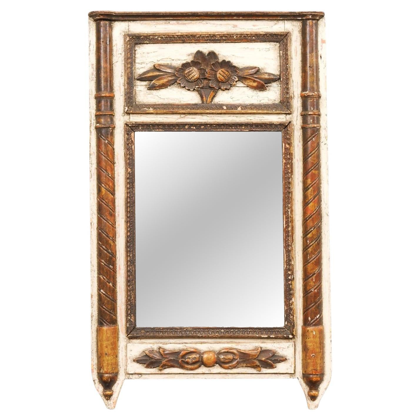 French Neoclassical Petite Trumeau 3 Ft Tall Mirror, Circa 1820 For Sale