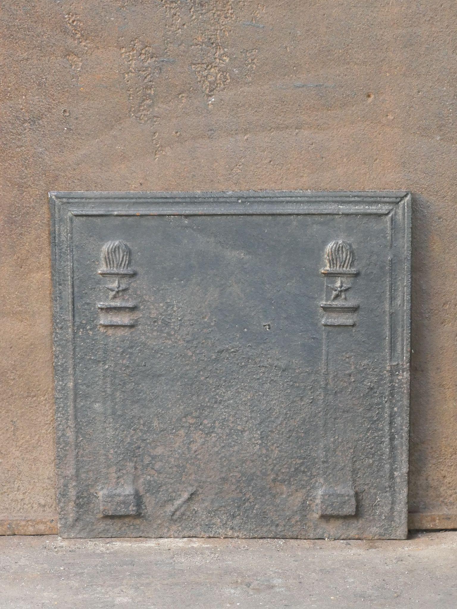 Cast French Neoclassical 'Pillars of Freedom' Fireback / Backsplash, Early 19th C For Sale