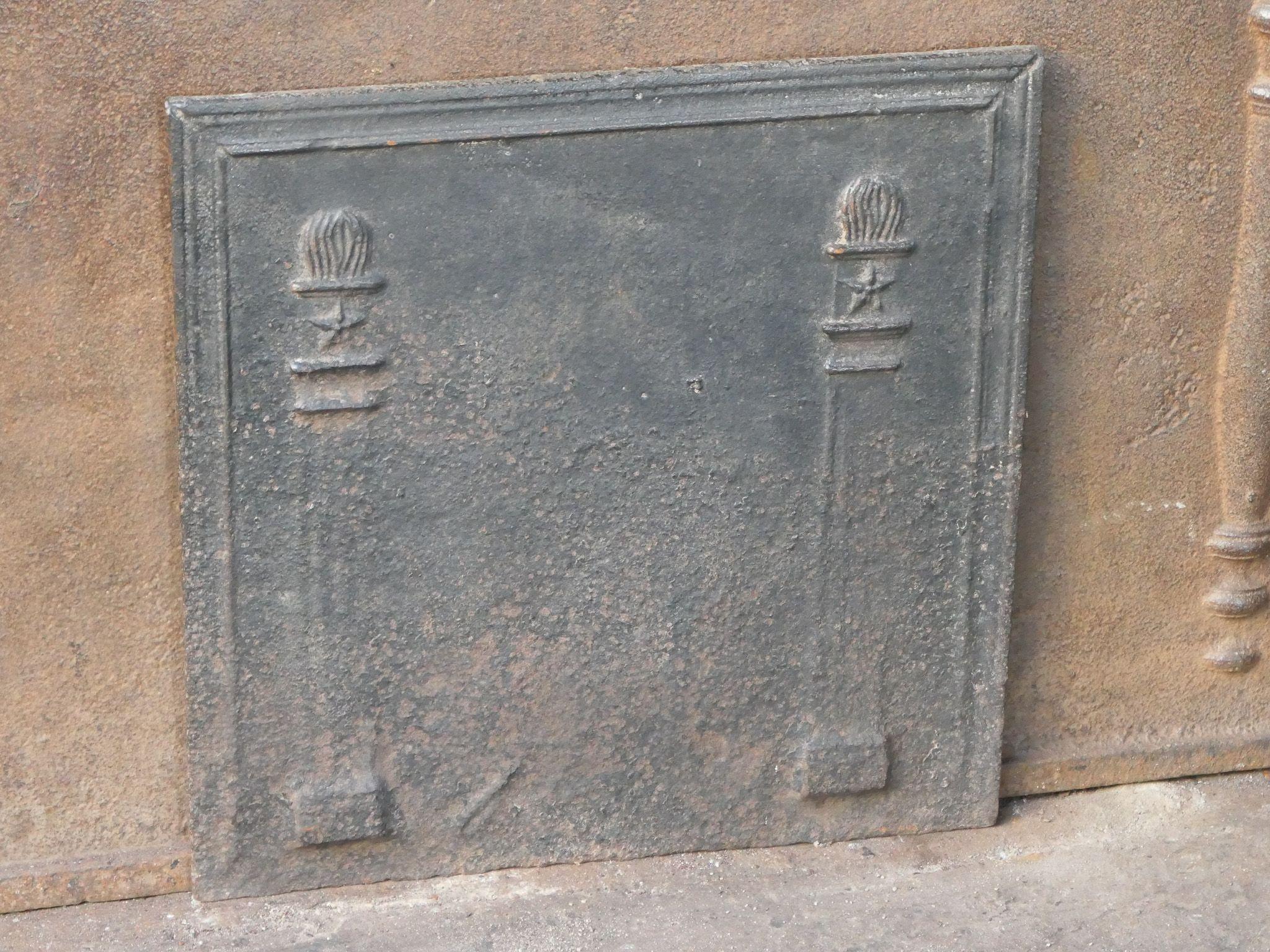 Iron French Neoclassical 'Pillars of Freedom' Fireback / Backsplash, Early 19th C For Sale