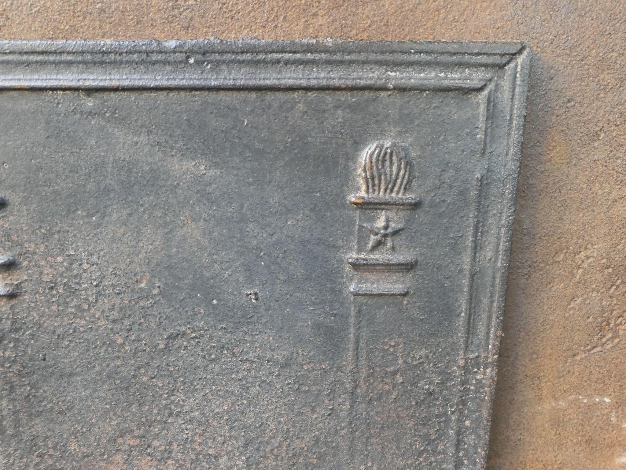 French Neoclassical 'Pillars of Freedom' Fireback / Backsplash, Early 19th C For Sale 1