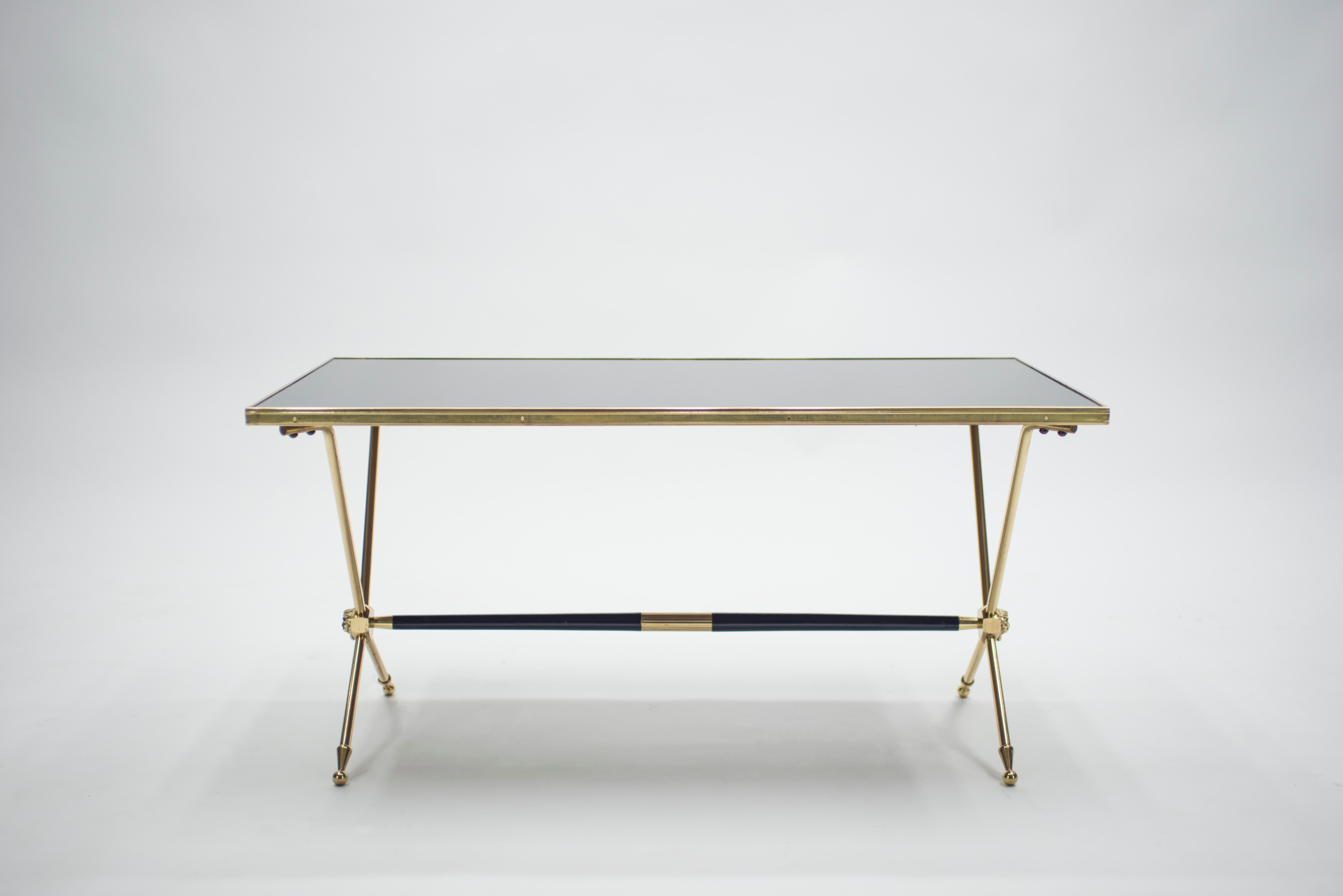 Mid-Century Modern French Neoclassical Raphael Brass and Opaline Coffee Table, 1960s For Sale