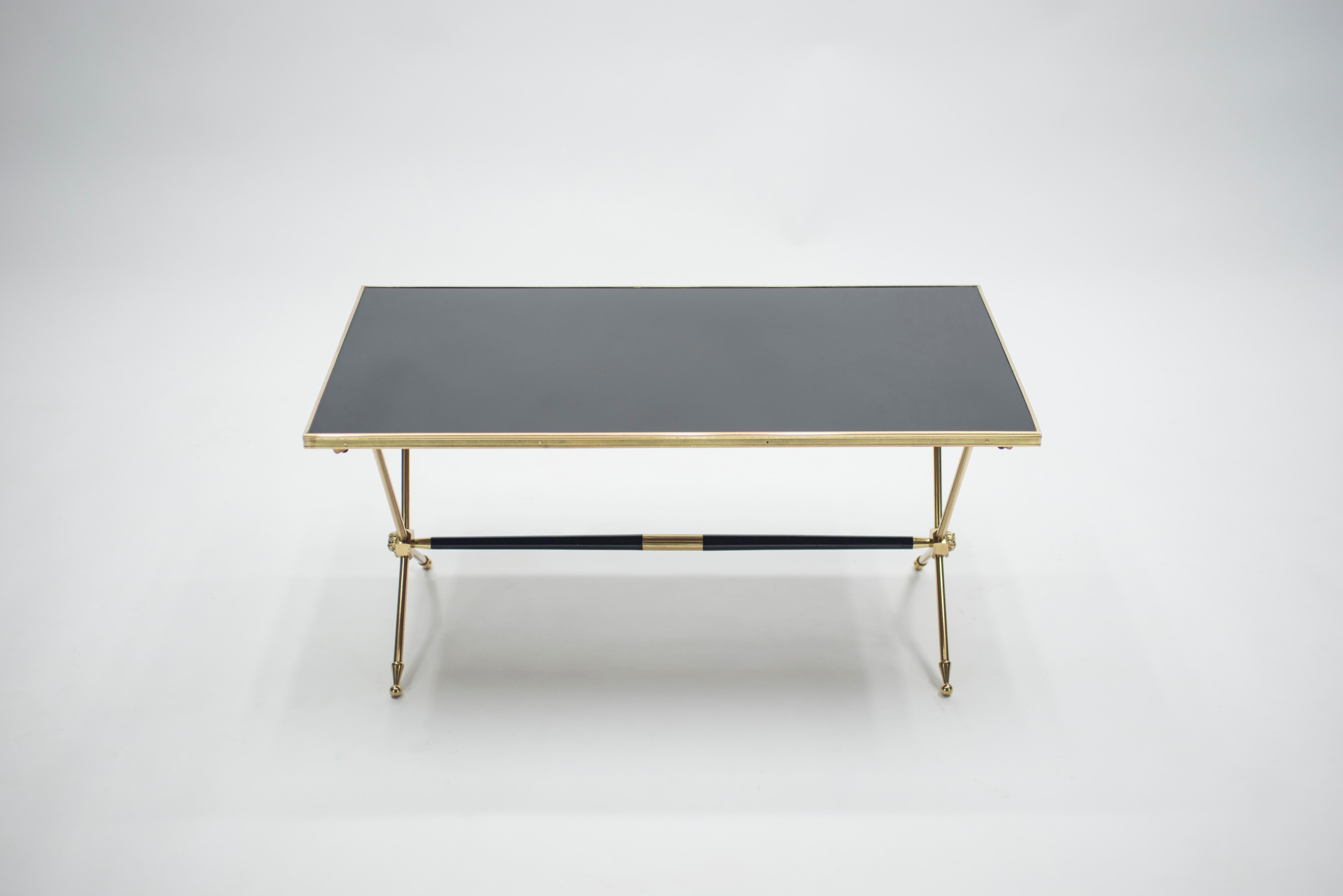 Mid-20th Century French Neoclassical Raphaël Brass and Opaline Coffee Table, 1960s