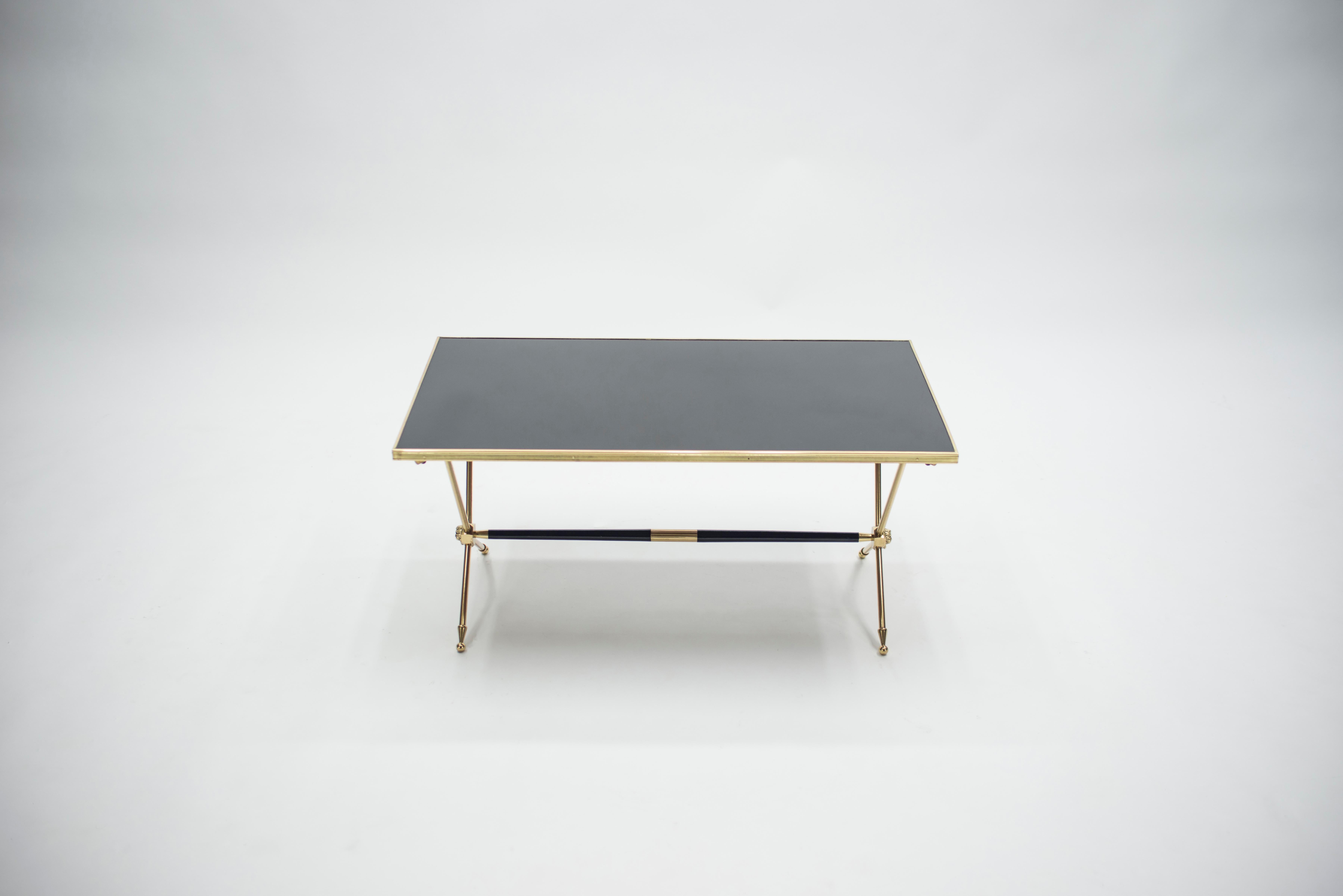 Mid-20th Century French Neoclassical Raphael Brass and Opaline Coffee Table, 1960s For Sale
