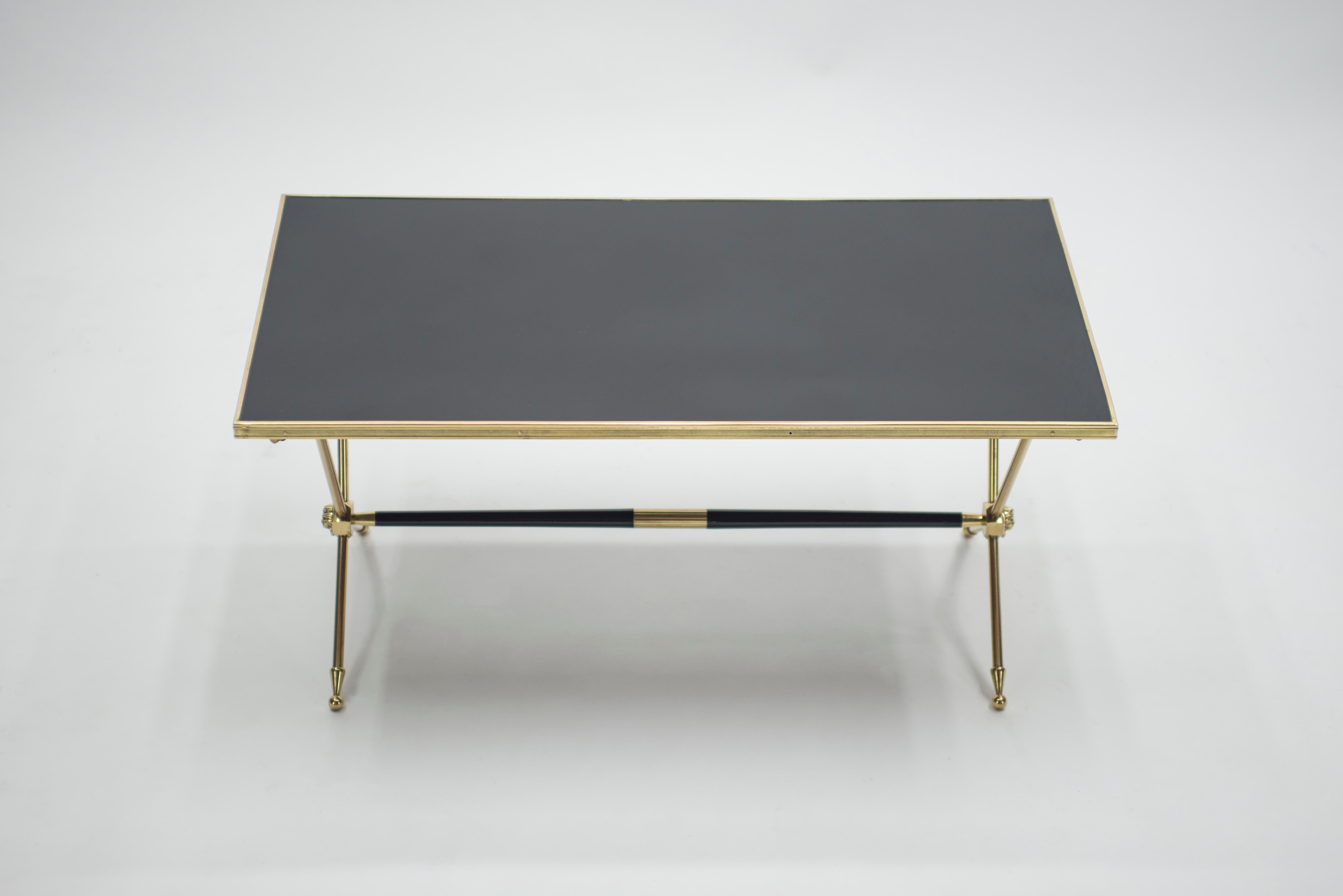 French Neoclassical Raphael Brass and Opaline Coffee Table, 1960s For Sale 1