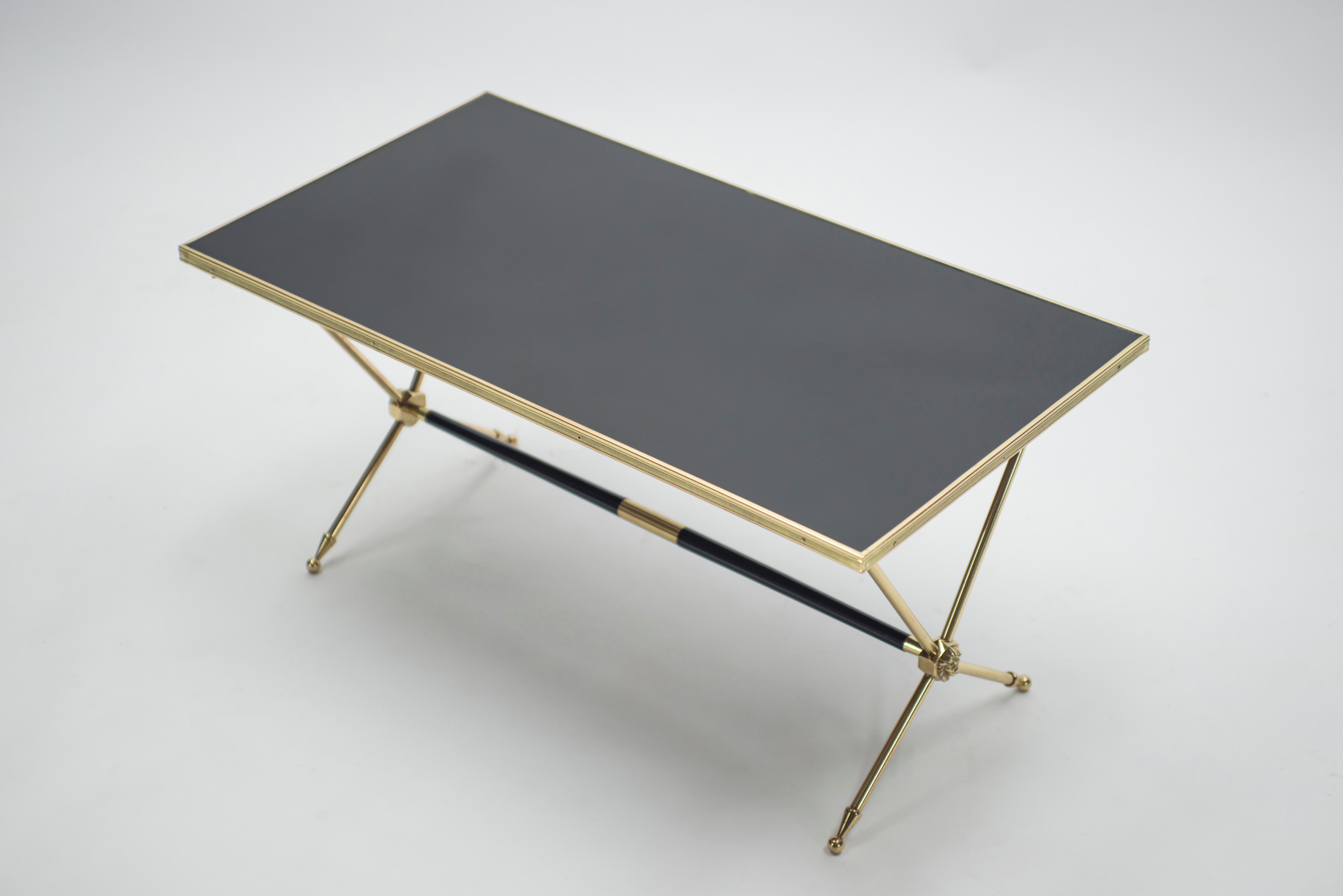 French Neoclassical Raphaël Brass and Opaline Coffee Table, 1960s 3