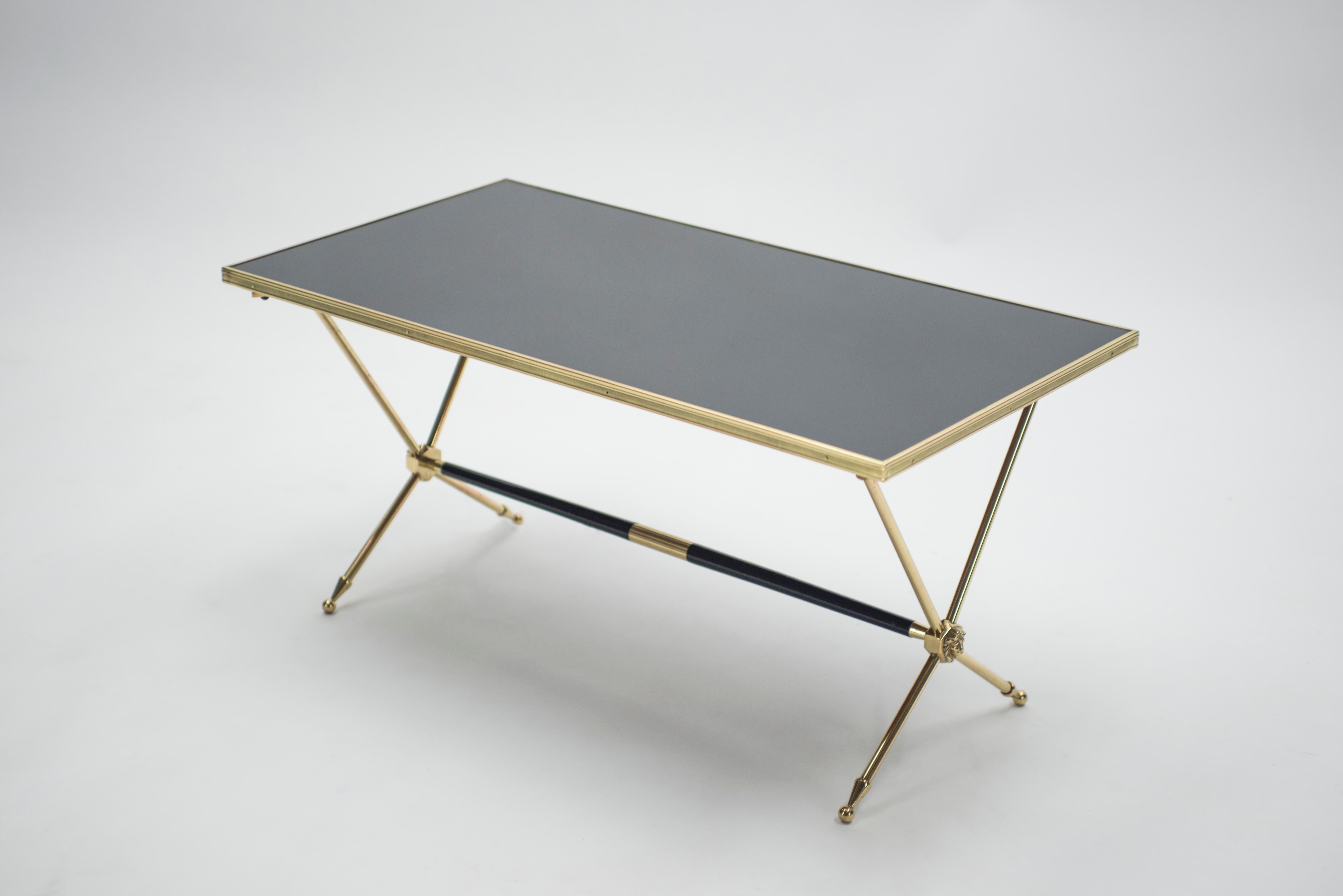 French Neoclassical Raphaël Brass and Opaline Coffee Table, 1960s 4