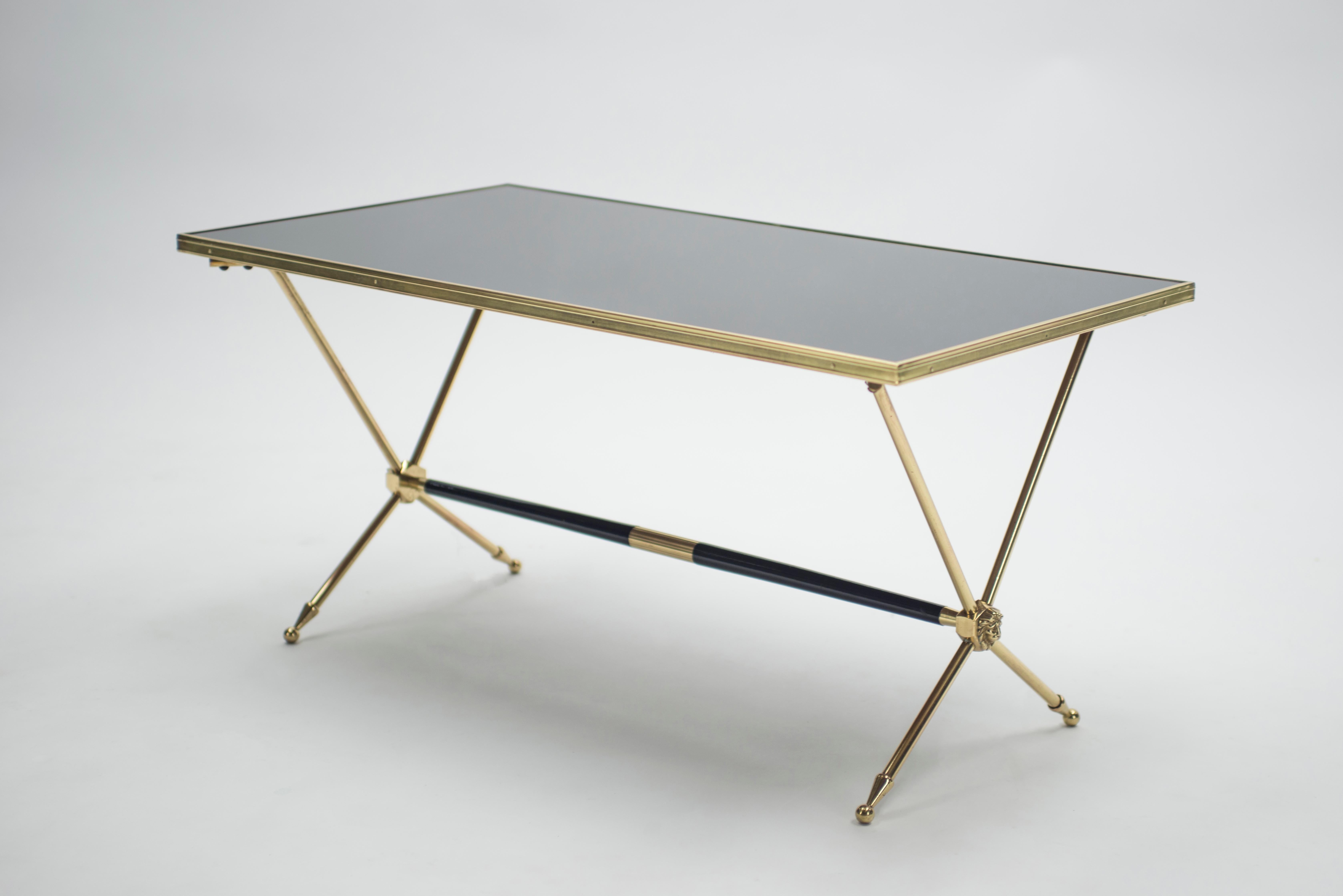 French Neoclassical Raphael Brass and Opaline Coffee Table, 1960s For Sale 4