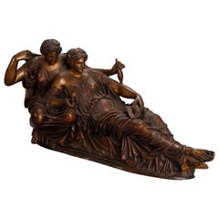 French Neoclassical Recumbent Figural Bronze Portrait Sculpture, circa 1890