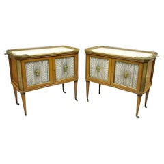 Antique French Neoclassical Regency Mahogany & Bronze Bar Server Cabinet Tables - Pair