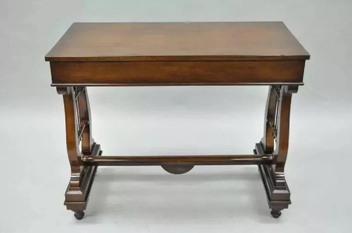 French Neoclassical Regency Style Mahogany One-Drawer Lyre Desk Console Table For Sale 4