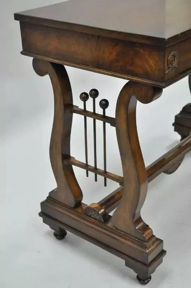 Unknown French Neoclassical Regency Style Mahogany One-Drawer Lyre Desk Console Table For Sale