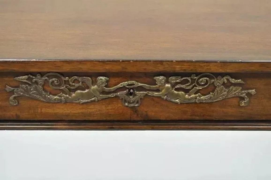 20th Century French Neoclassical Regency Style Mahogany One-Drawer Lyre Desk Console Table For Sale