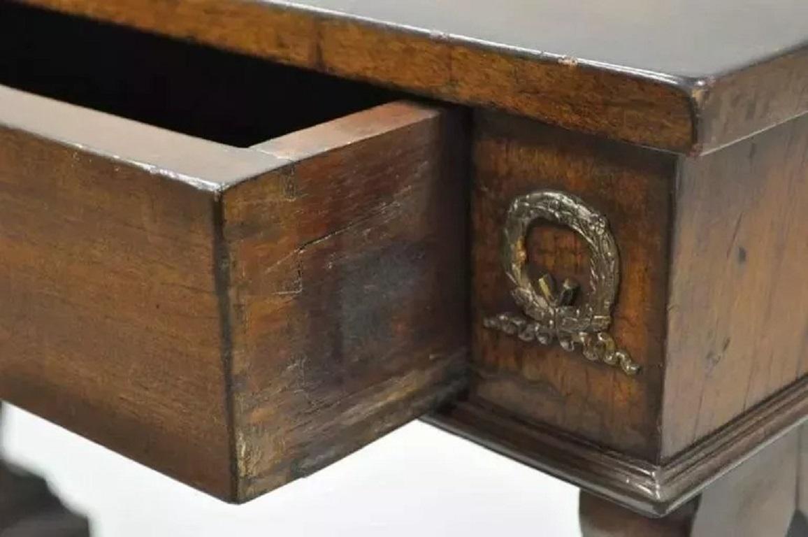 Brass French Neoclassical Regency Style Mahogany One-Drawer Lyre Desk Console Table For Sale
