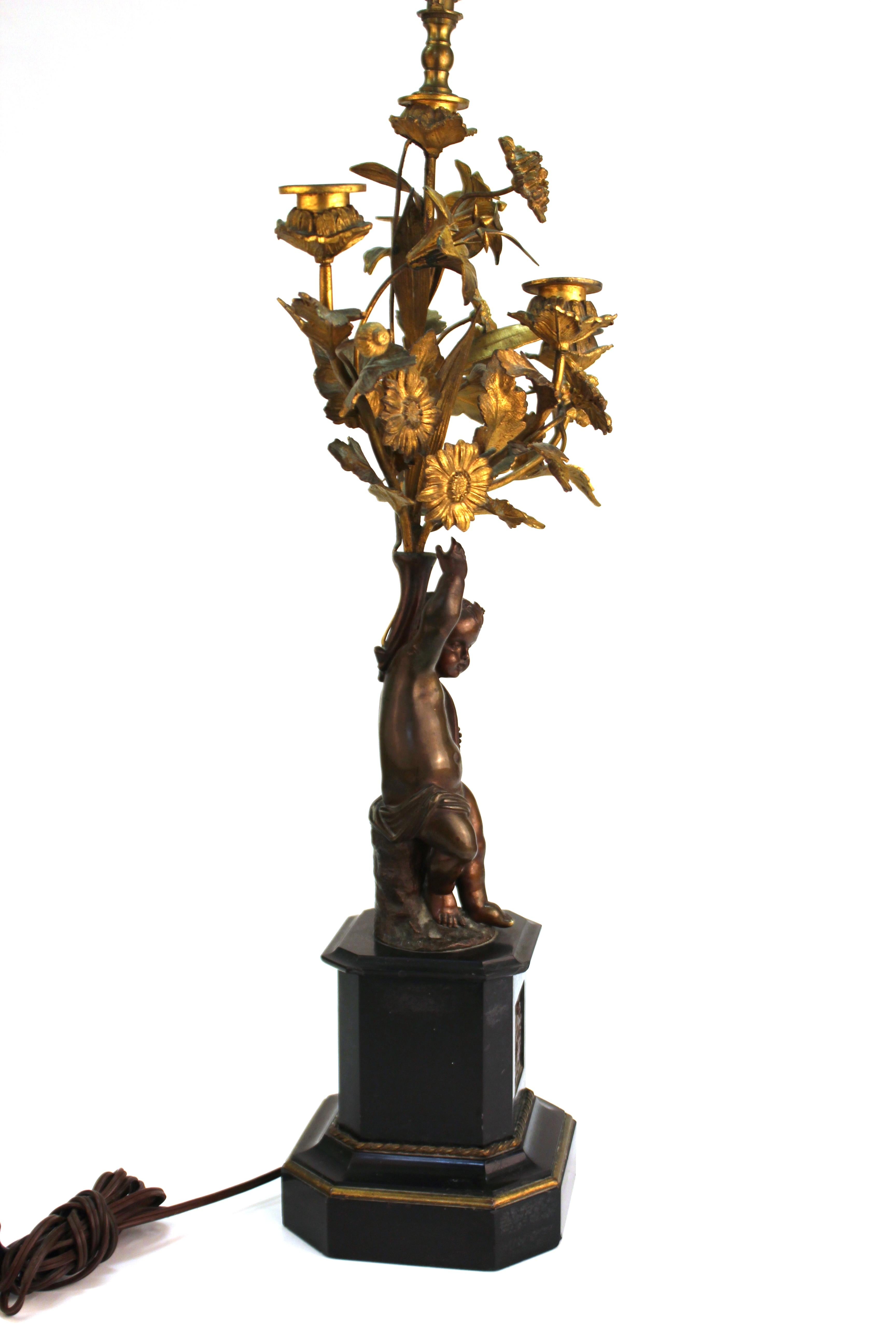 French Neoclassical Revival Bronze Table Lamps with Putti 9