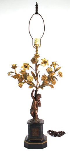 Lampes de table en bronze néoclassique français avec putti de style néoclassique