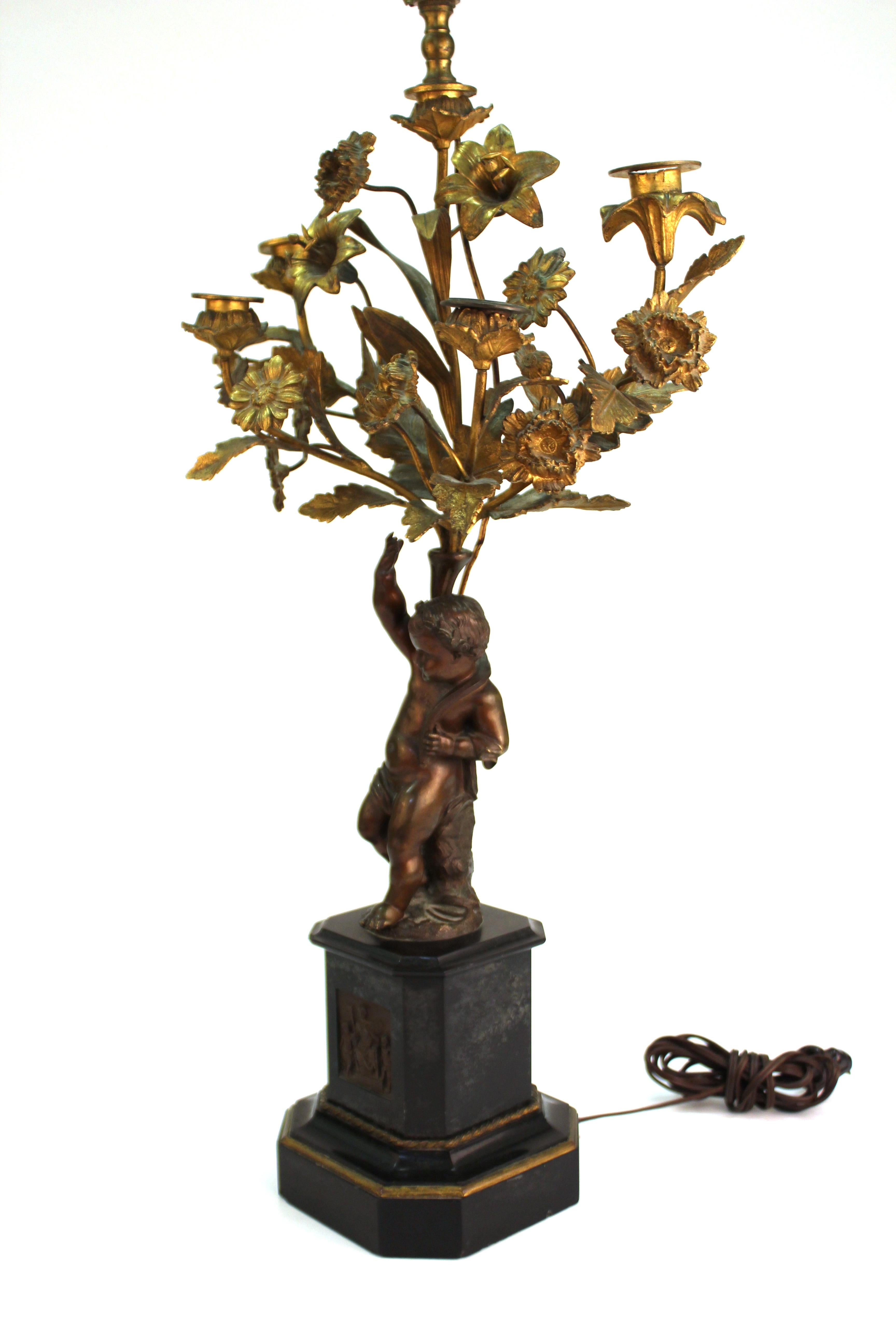 French Neoclassical Revival Bronze Table Lamps with Putti 1