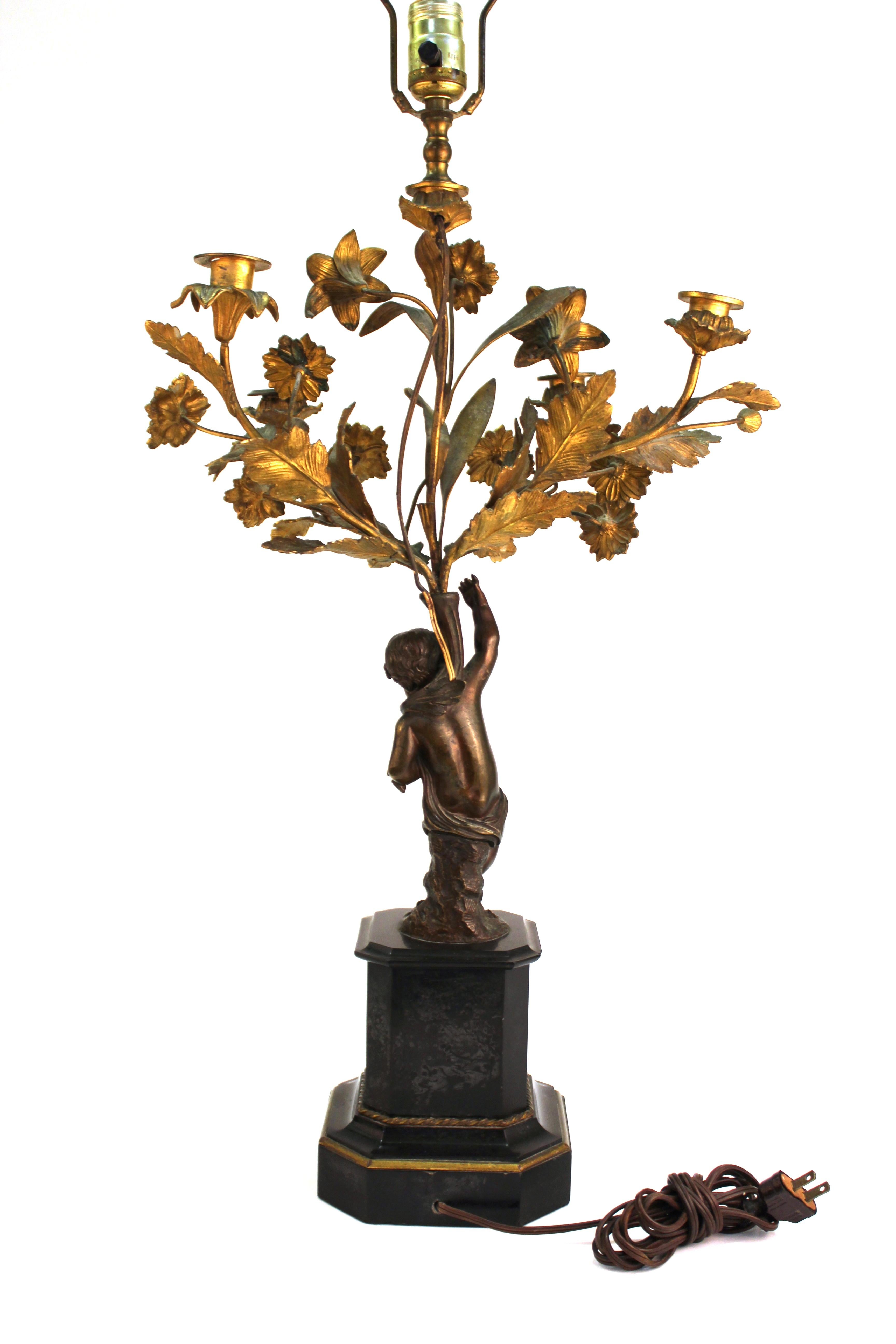 French Neoclassical Revival Bronze Table Lamps with Putti 3