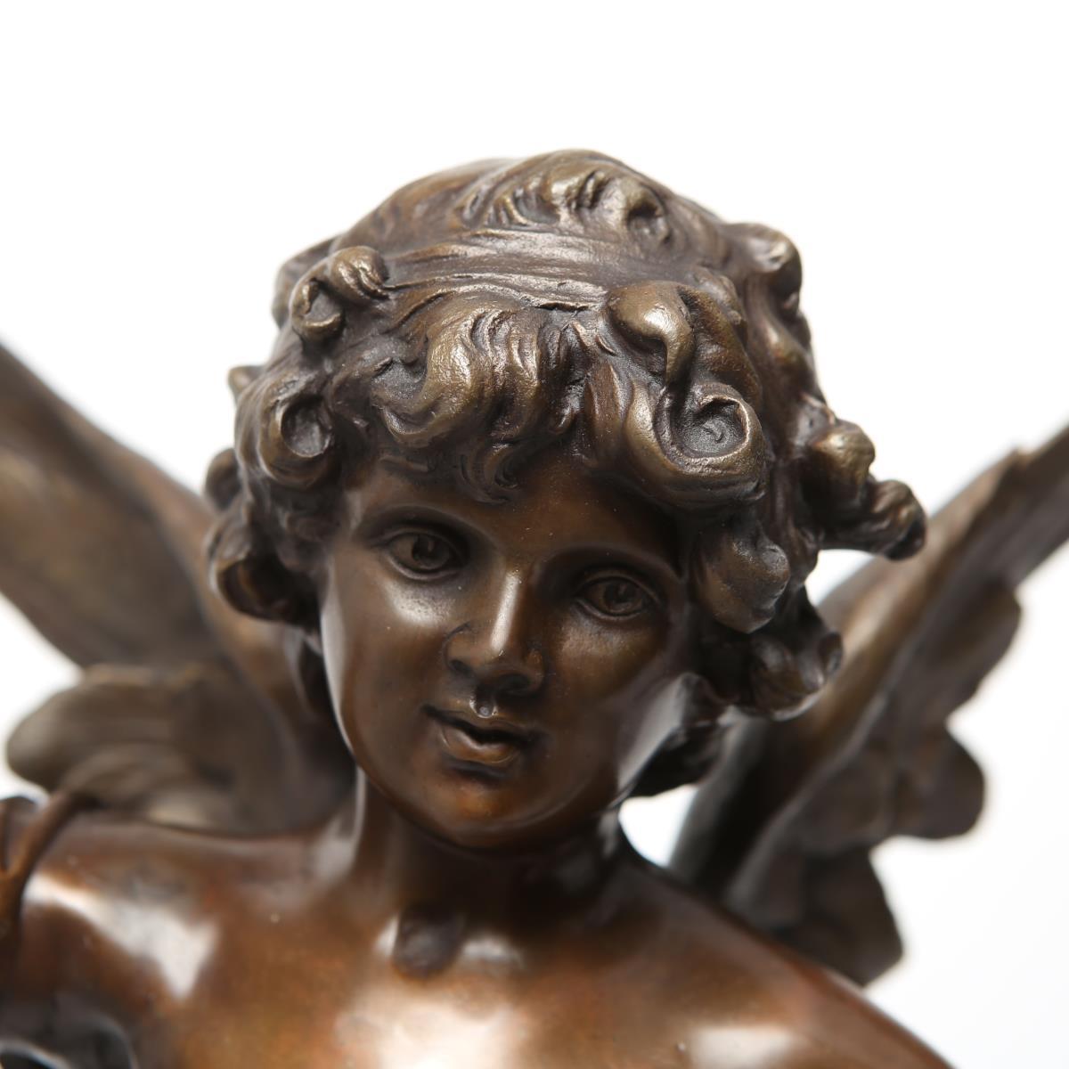 French Neoclassical Revival 'Cupidon' Bronze Sculpture after Auguste Moreau In Good Condition In New York, NY