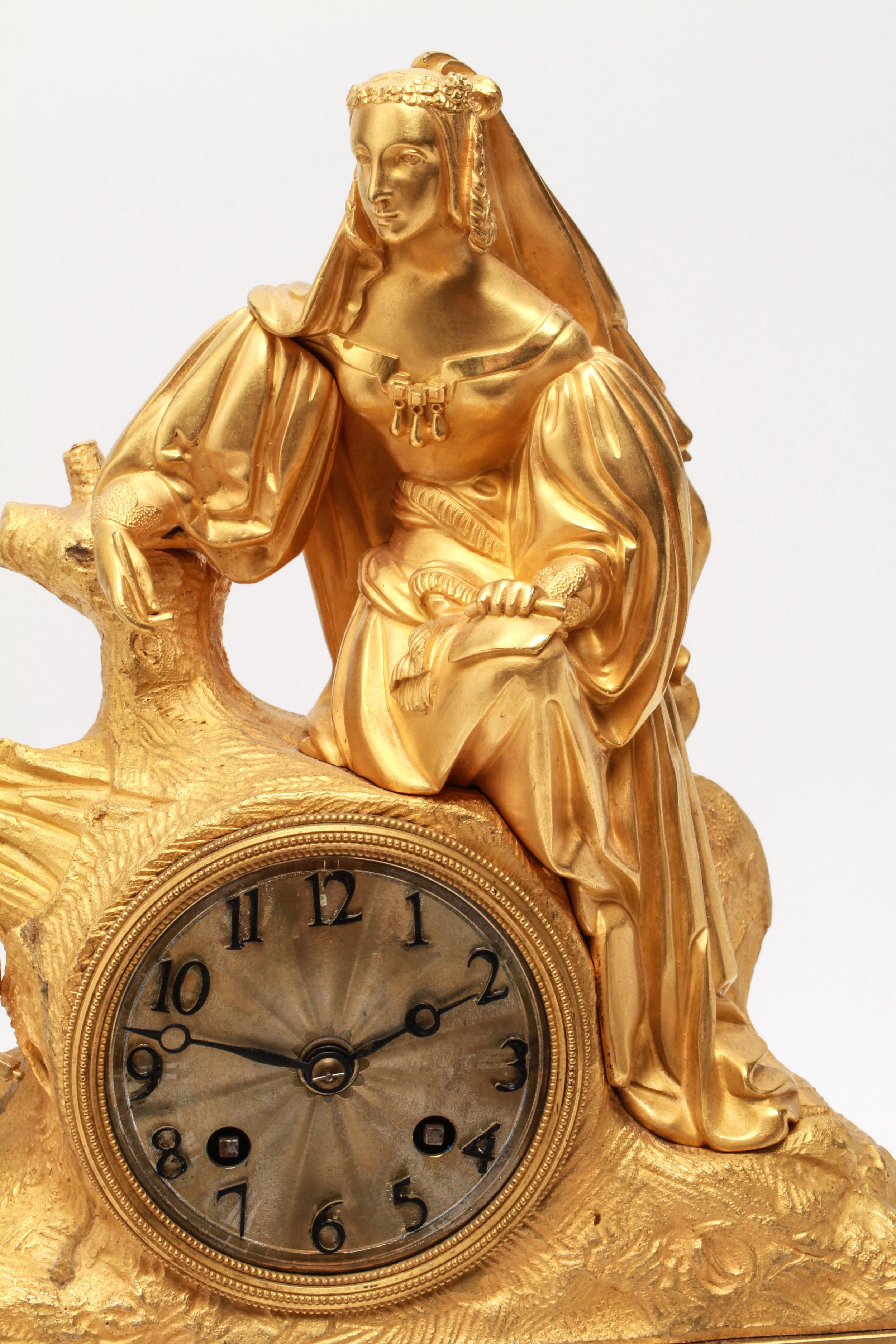 French Neoclassical Revival Gilt-Bronze Ormolu Figural Mantel Clock 2