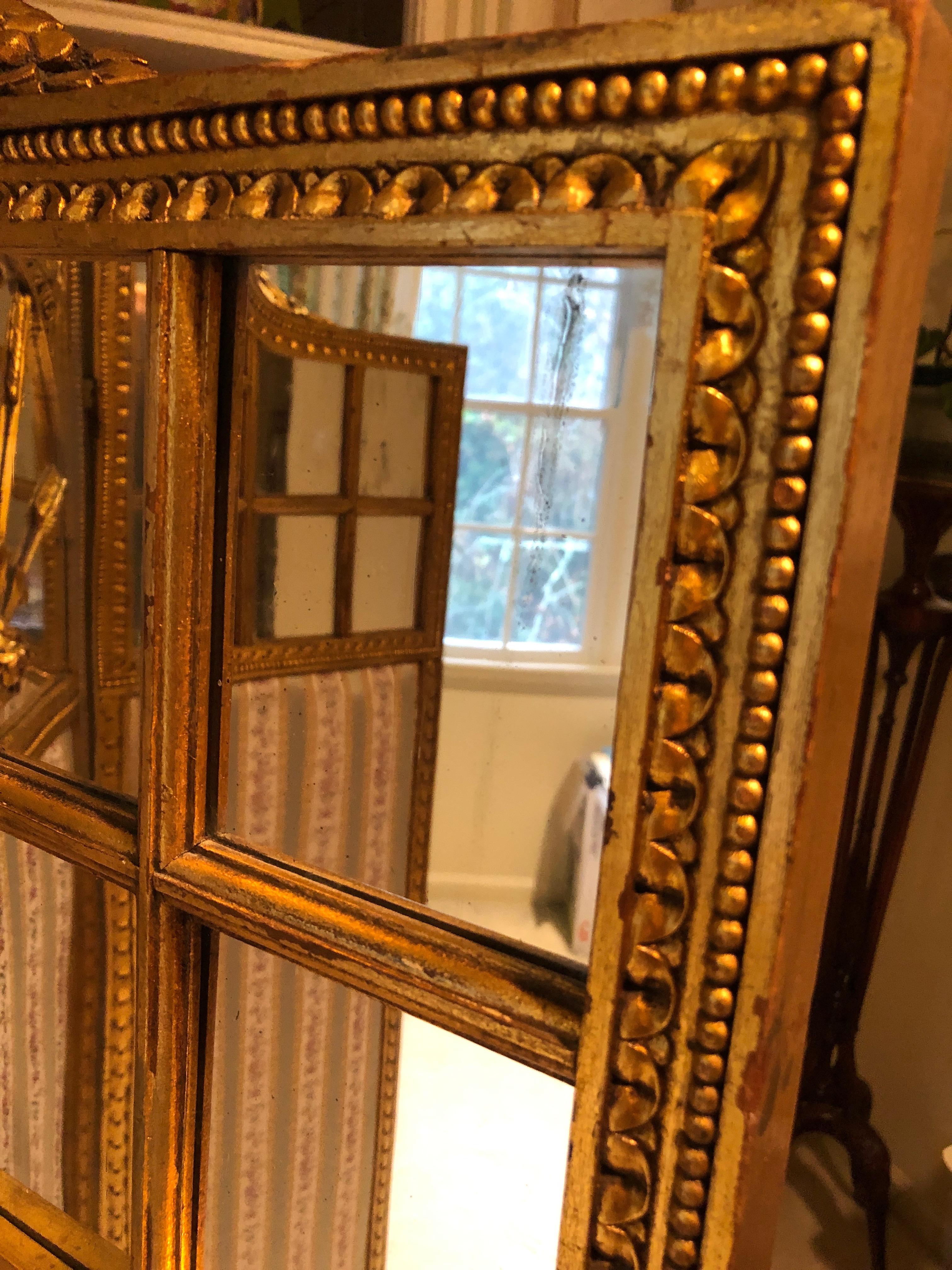 French Neoclassical Revival Giltwood Mirror and Upholstered 3-Panel Screen In Good Condition For Sale In Hopewell, NJ