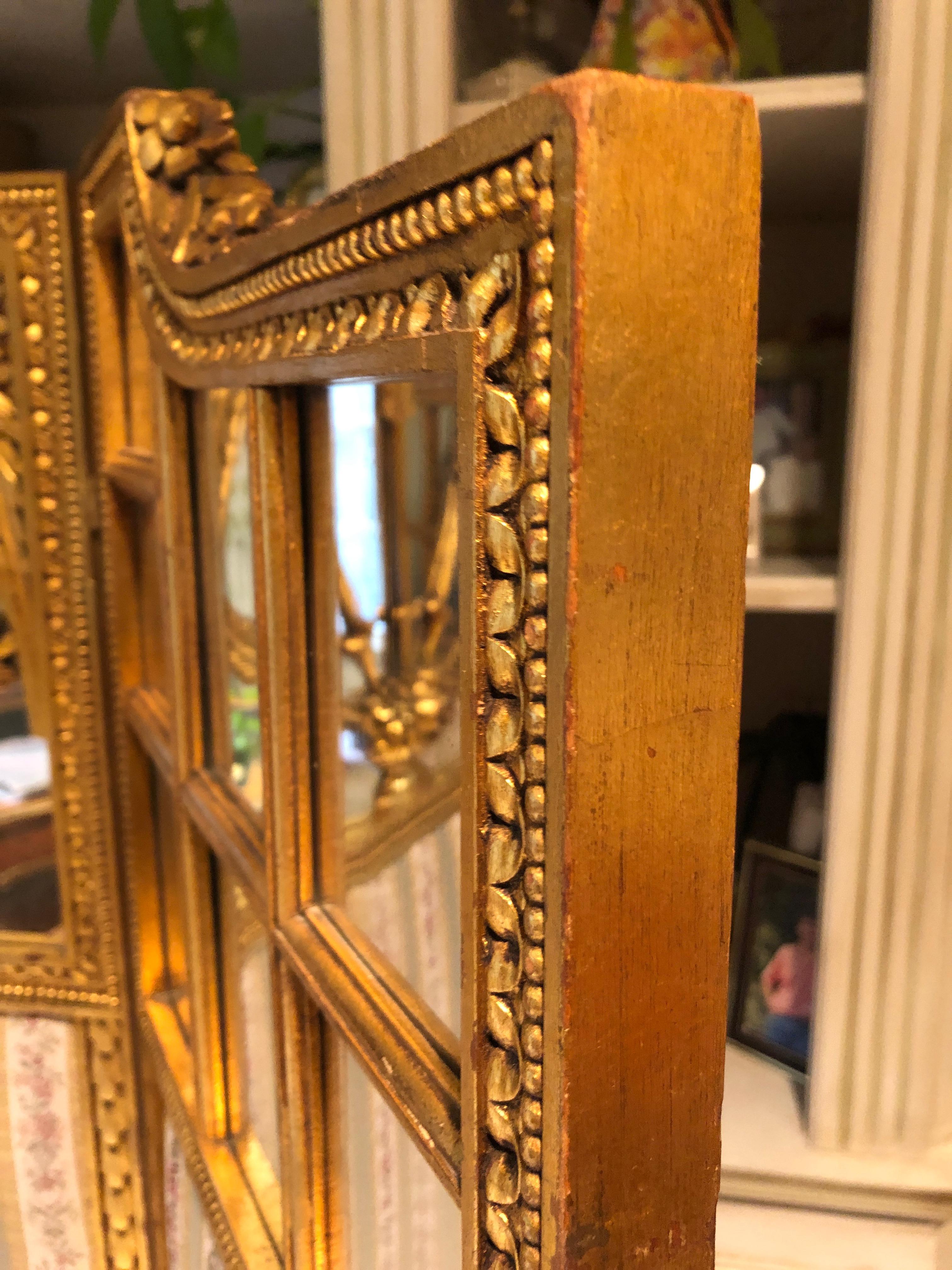 French Neoclassical Revival Giltwood Mirror and Upholstered 3-Panel Screen For Sale 1