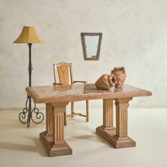 French Neoclassical Revival Oak + Pink Granite Top Desk, 1940s