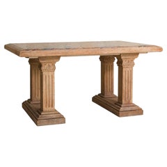 French Neoclassical Revival Oak + Pink Granite Top Desk, 1940s