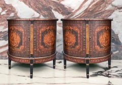 French Neoclassical Revival Style Faux Tortoise Decorative Crafts Cabinets - S/2