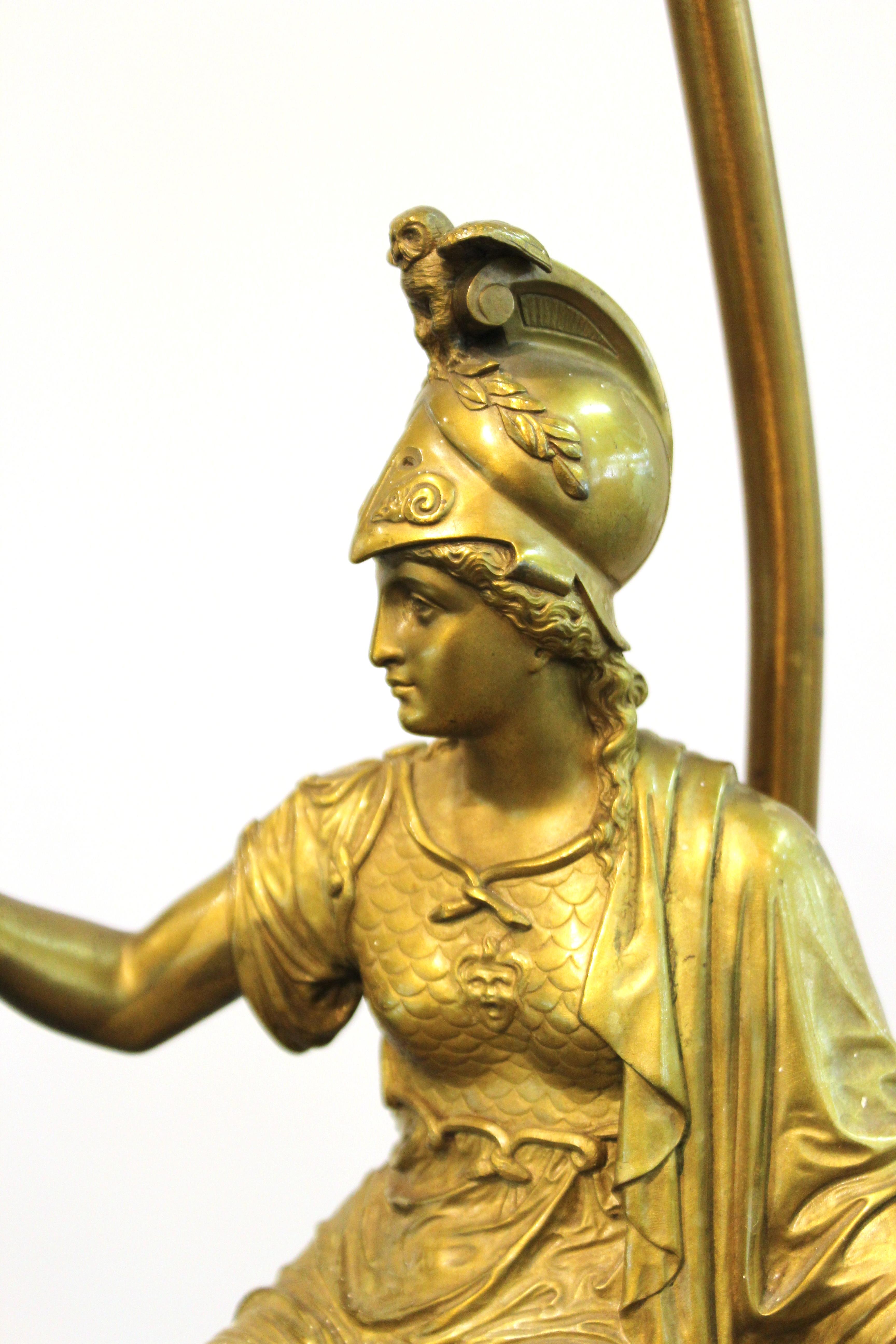 French Neoclassical Revival Style Table Lamp With Seated Bronze Athena Sculpture 11
